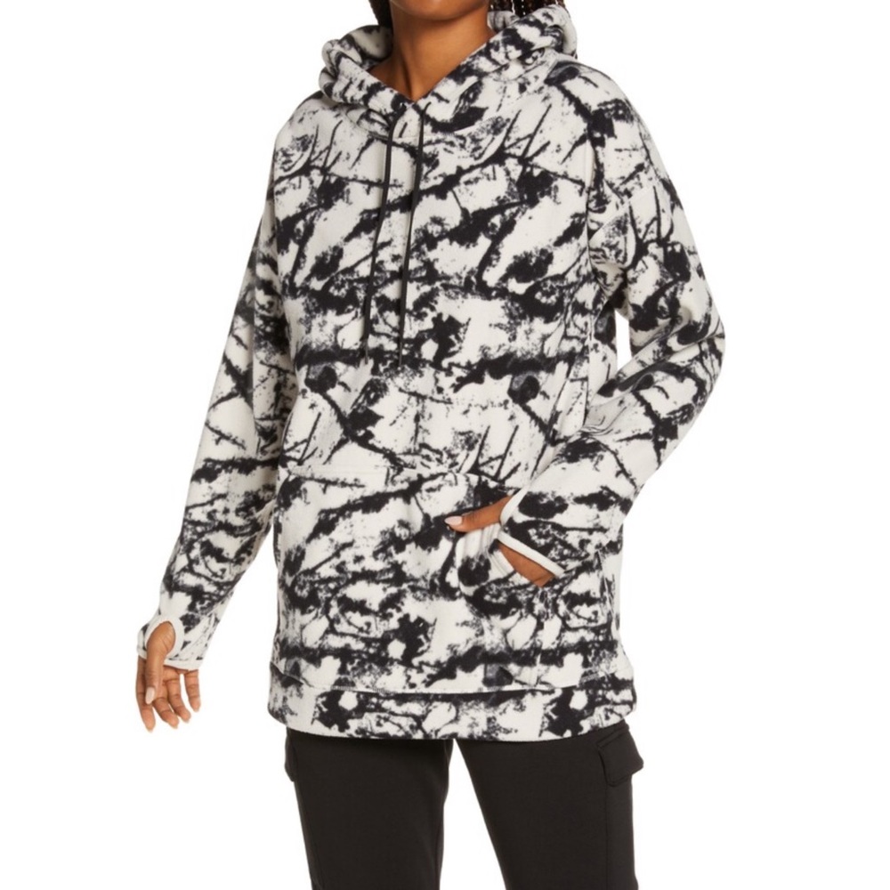 Zella Cozy Up Polar Fleece Recycled Polyester Hoodie in Black Ink Size Small